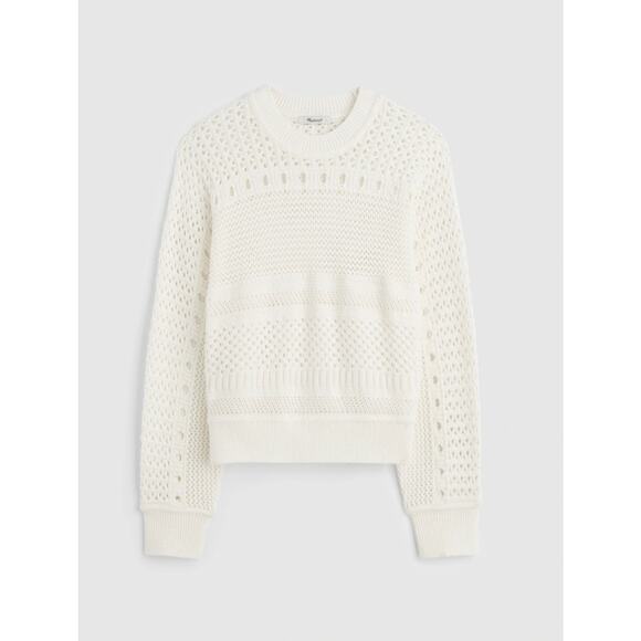 NWOT MADEWELL White Open Stitch Cotton Pullover Sweater Size Medium - Picture 5 of 11